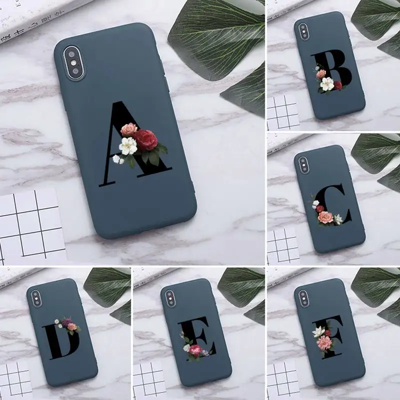 

26 Letters Phone Case For for iphone 12 11 Pro max mini XS XR 6 7 8 plus Candy Color blue Soft Silicone Cover