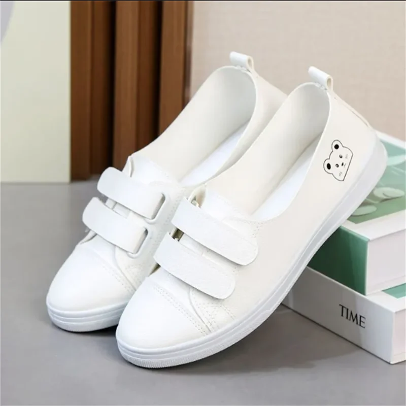 Туфли на липучке женские туфли плоской подошве белые повседневные парусиновые
