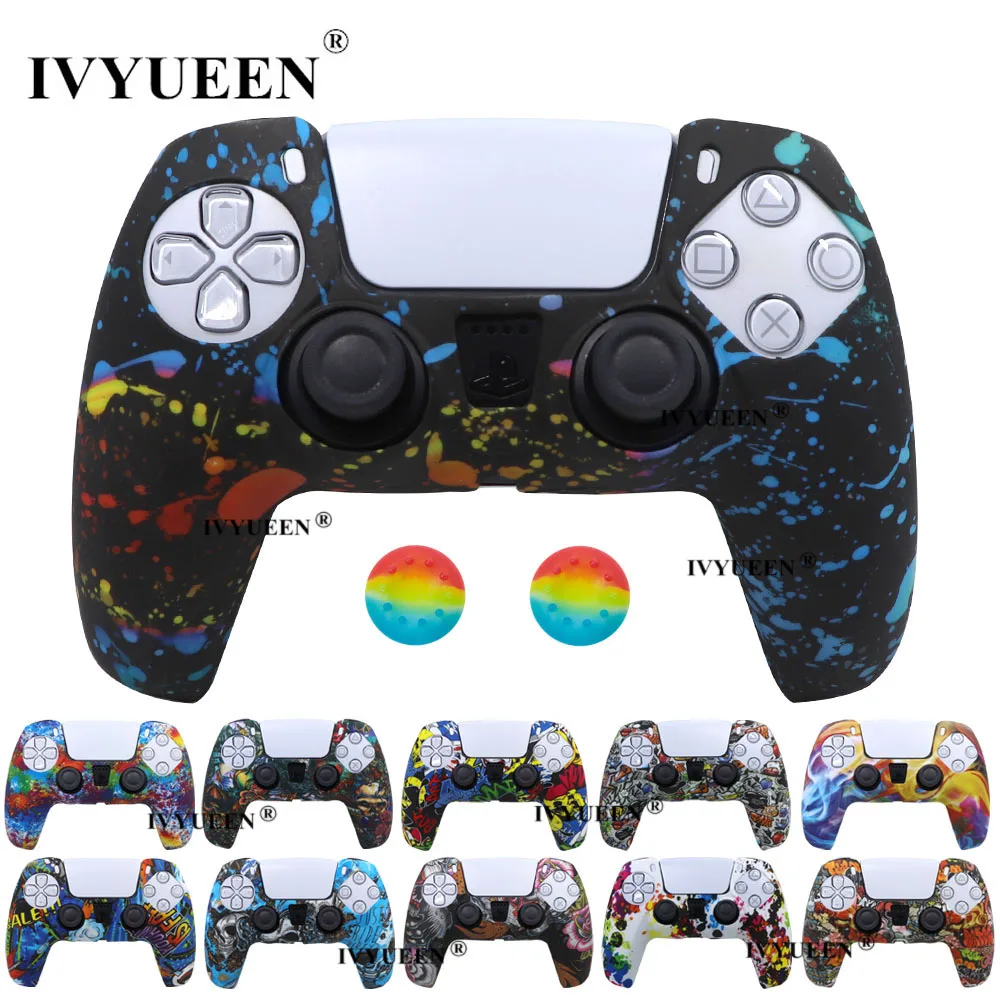 

IVYUEEN для беспроводного контроллера DualSense, силиконовый чехол для PS5, защитный чехол с аналоговыми колпачками для кнопок пальцев