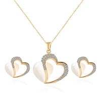ladies jewelry set 2 piece romantic crystal opal opal heart pendant jewelry set ladies gold chain wedding jewelry wholesale