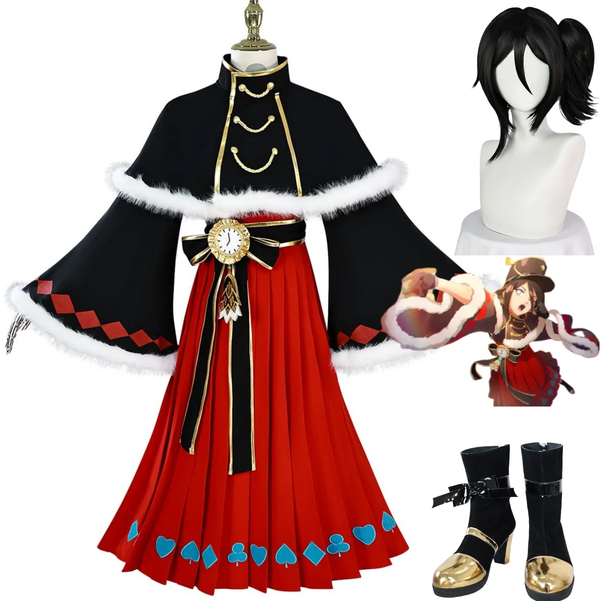 Аниме игра Хьюуга Ханаби Косплей Костюм Зимняя одежда Шаль Красная юбка Парик