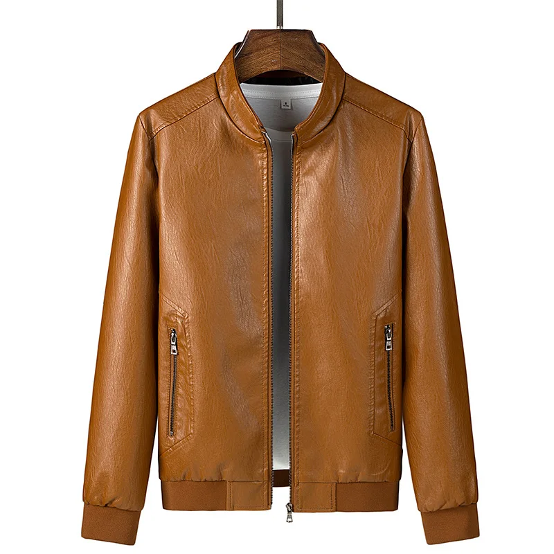 

2023 Men's PU Leather Clothing Youth Stand Collar Biker's Leather Jacket
