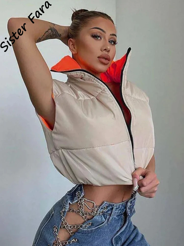 

Women Fashion Cotton Padded Bodywarm Vest Waistcoat Vintage High Neck Sleeveless Female Outerwear Chic Puffer Vest Tops