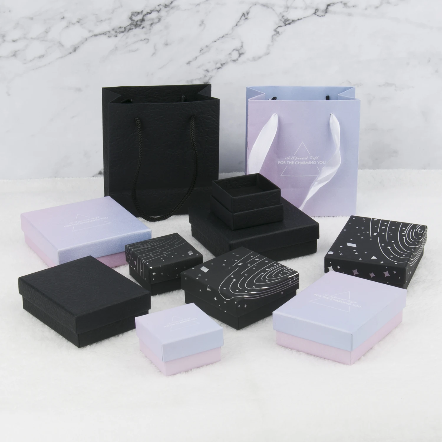 

1PCS Multi Size Square Ribbon Jewelry Box With Ring Earring Necklace Bracelet Charm Jewelry Kraft Paper Gift Packaging Box Suppy