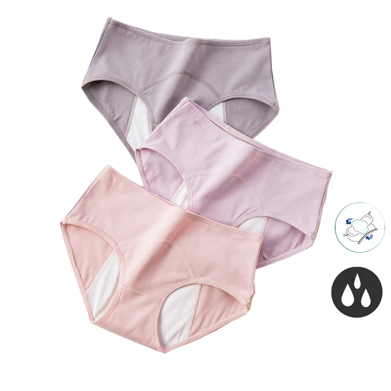 Купи 3Pcs/set Leak Proof Menstrual Panties Women Widen Physiological Pants Underwear Girls Period Cotton Waterproof Briefs за 554 рублей в магазине AliExpress