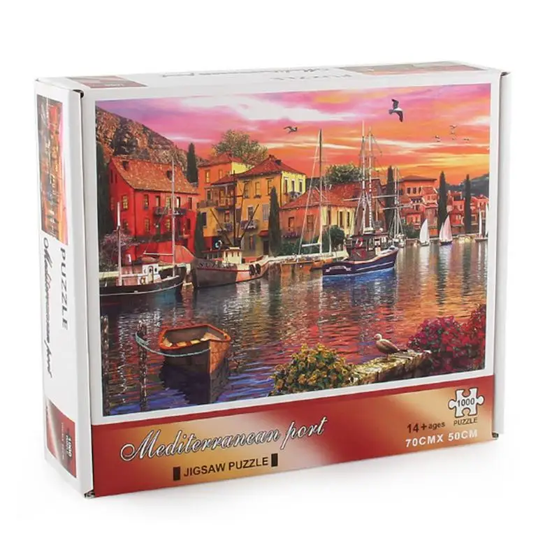 

1000 Pcs Jigsaw Puzzles Mediterranean Beach Town Paper Educational Puzzle Toys For Adults Children Home Games Toy Gift