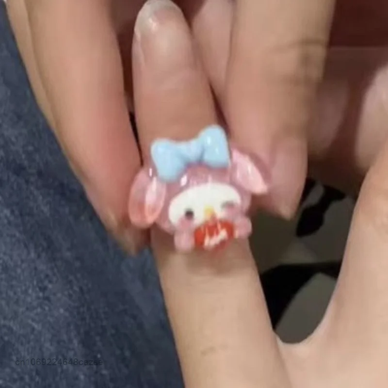 Sanrio Kuromi Hello Kitty Pochacco Cute Doll Acrylic Ring Kawaii Shiny Adjustable Cartoon Ring Sweetheart Chic Gift For Women images - 6