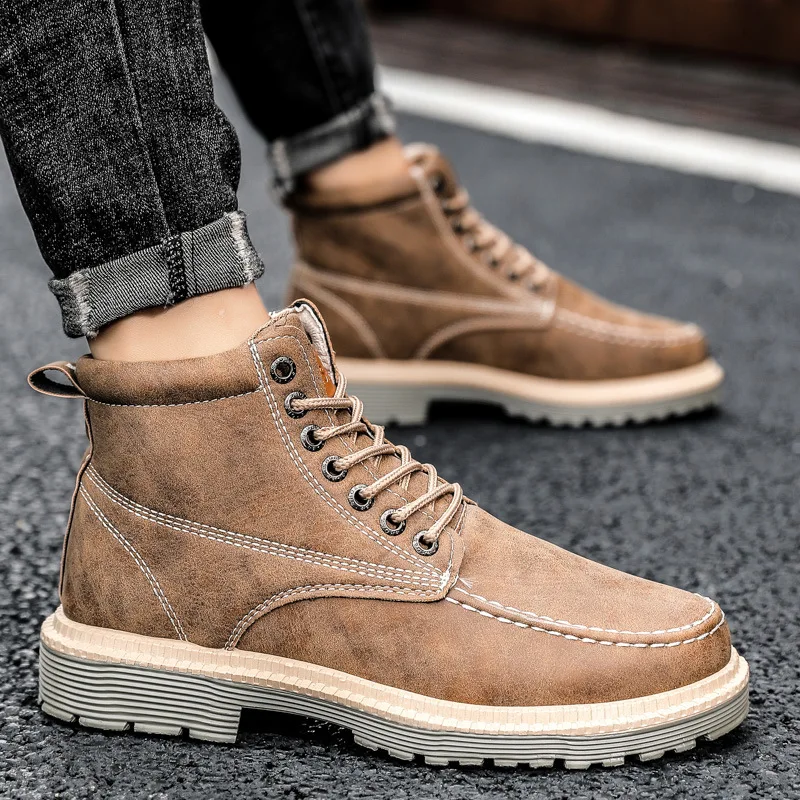 

Najaar Nieuwe Casual Mode Laarzen Lace-Up Comfortabele Schoenen Voor Mannelijke Platte Merk Designer Martin Laarzen Mannen