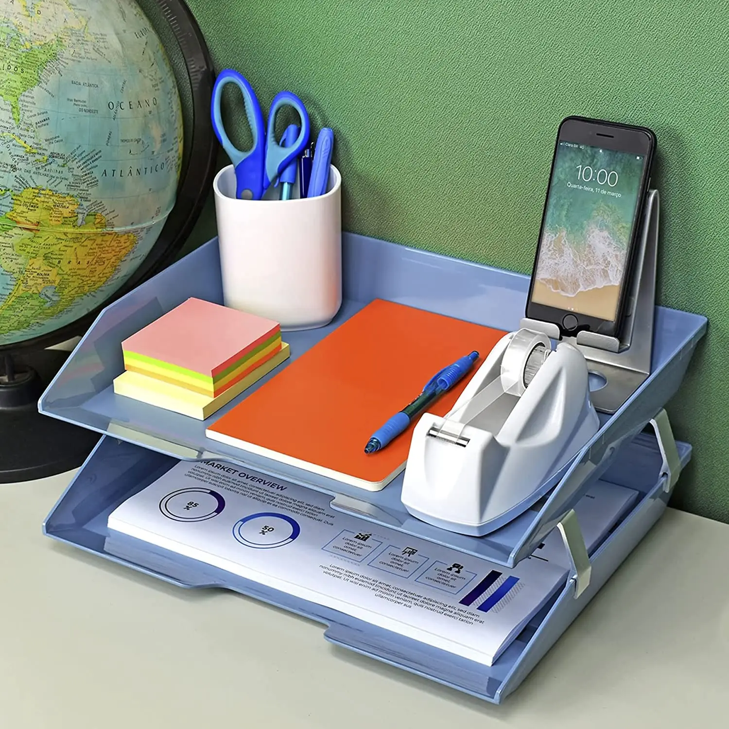 

Desk organizer Office accessories A4 Side Facility Double Matching Box (Solid Blue Color)