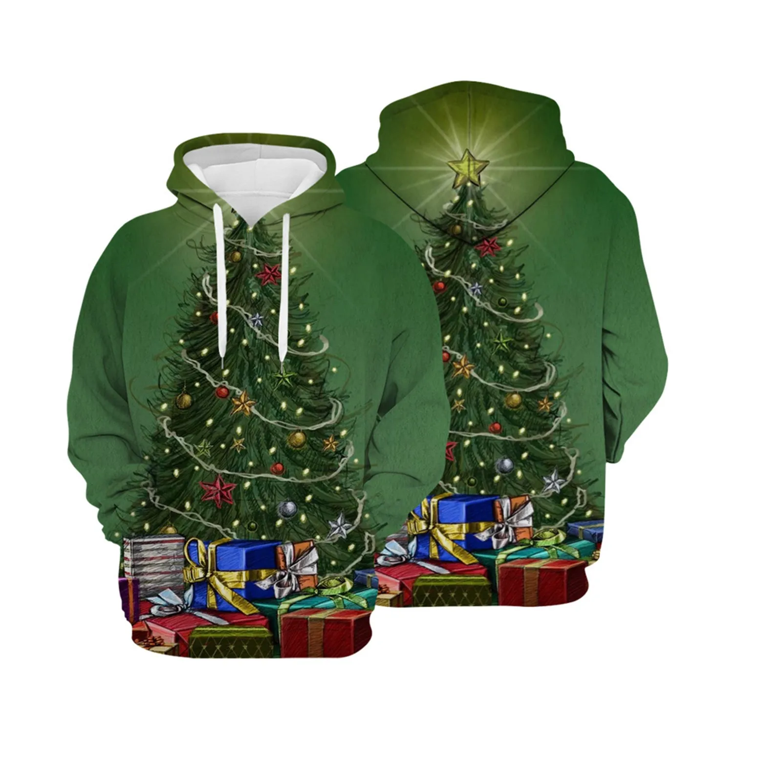

Christmas Women And Men Long Sleeve Deer Printed Hoodies Drawstring Sweatshirts Xmas Holiday Fit Pullover Womens Side Zip Hoodie