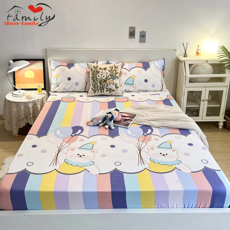 

Skin Friendly Rainbow Flat Sheet Adult and Child Fitted Bed Sheets King Queen Size Anti Mite Mattress Cover Girl Cute Cartoon