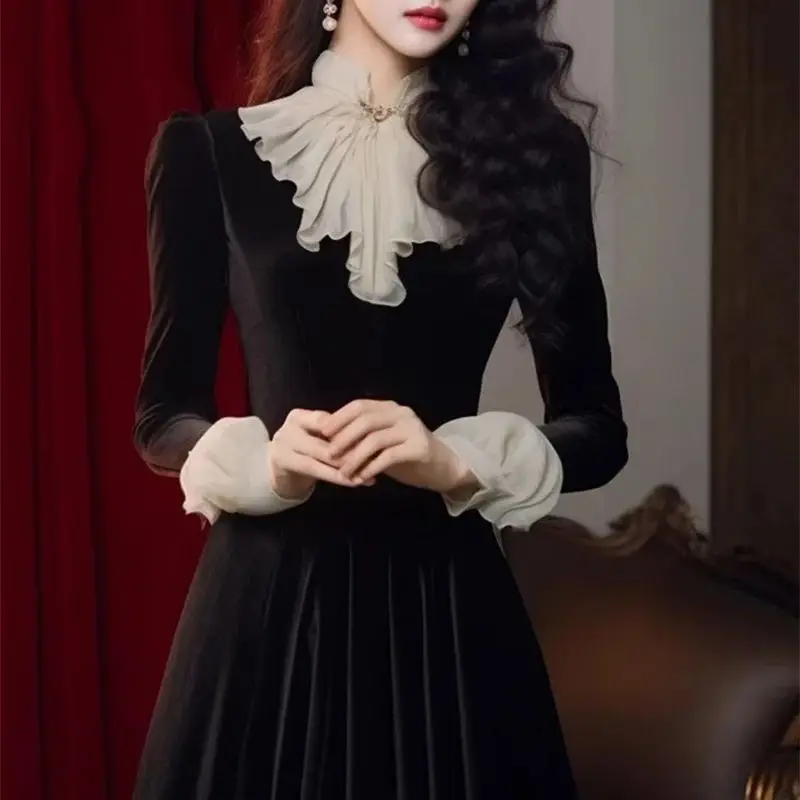 Новое весеннее французское винтажное бархатное длинное платье знаменитостей