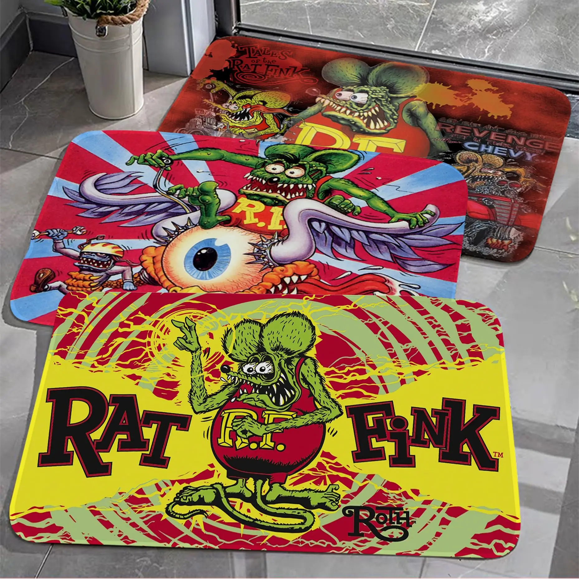 

Funny Rat Fink Printed Floor Mat Floor Mat Non-Slip Laundry Room Mat Laundry Decor Balcony Child Living Room Alfombra