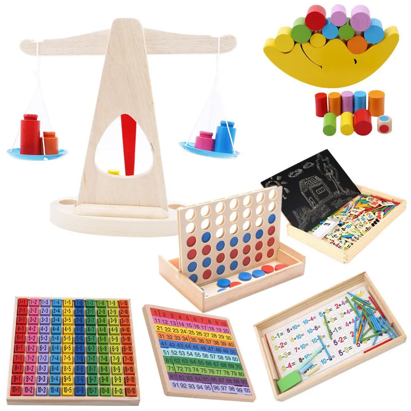 

Montessori Educational Wood Toys For Children Toy Small Wooden Balance Scale Toy With 6 Weights For Kids Baby Libra Scales Toy