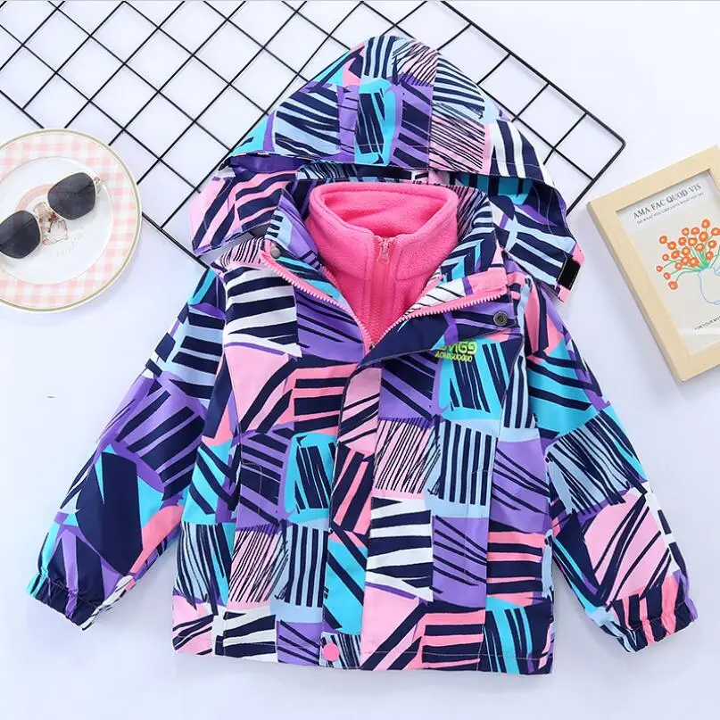 

Autumn 3-13Y Children Outerwear Waterproof Three-in-one Jackets For Girls Warm Clothing Detachable Cap Polar Fleece Coat Kids