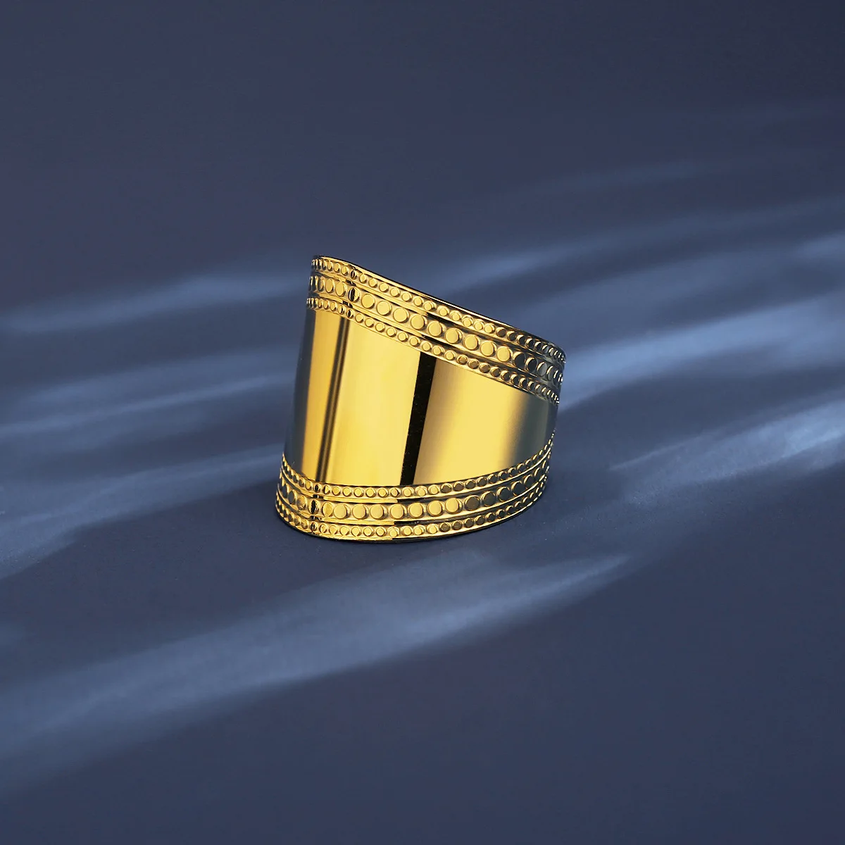 

G&D Ethnic Royal Stainless Steel Gold Color Plated Open Adjustable Geometric Ring for Men Jewelry Gift Non-fadding Drop Shipping