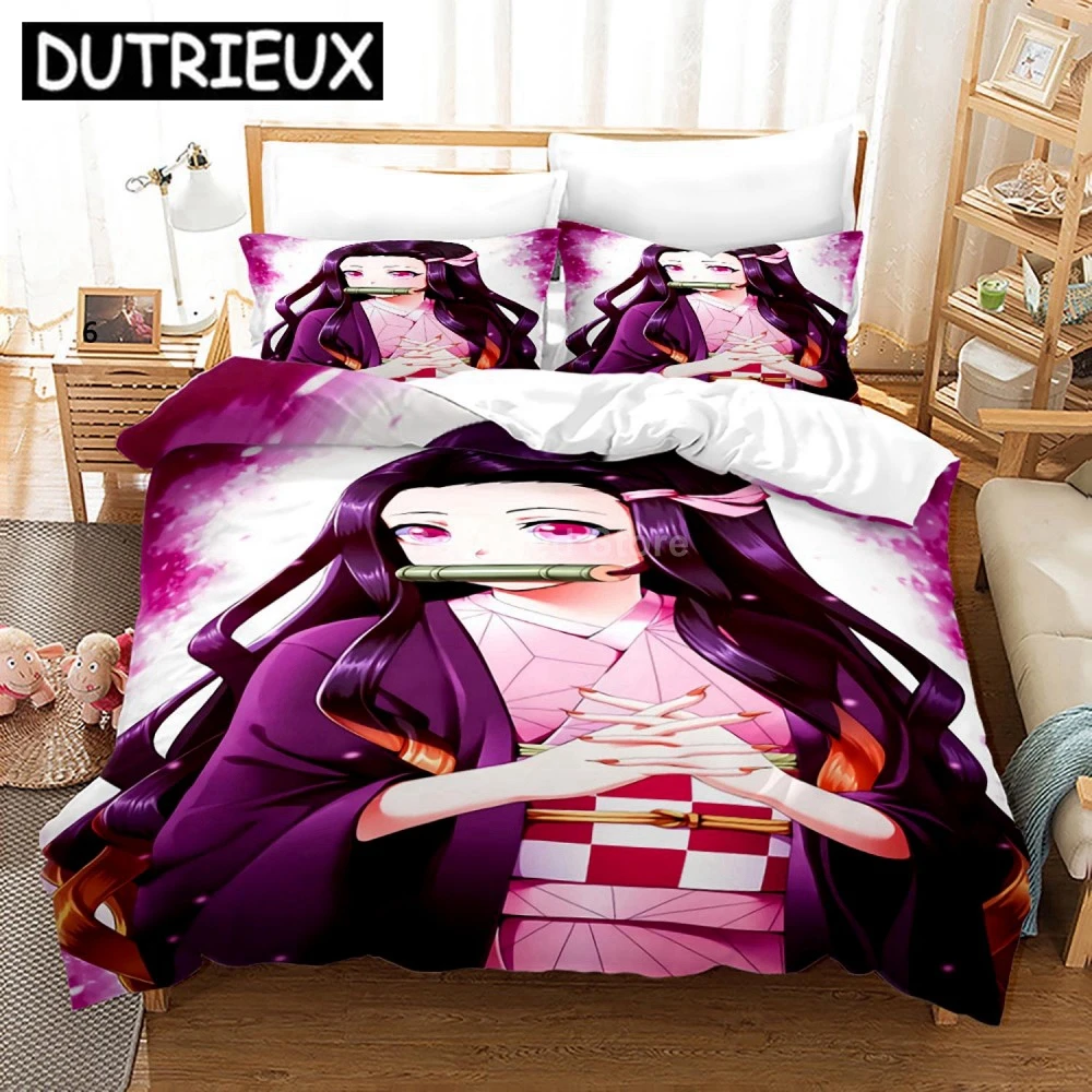 

Demon Slayer Anime Bedding Set Nezuko Kamado Comforter Duvet Cover Sets Kids Kawaii Bed Linen Twin Queen King Size Home Decor