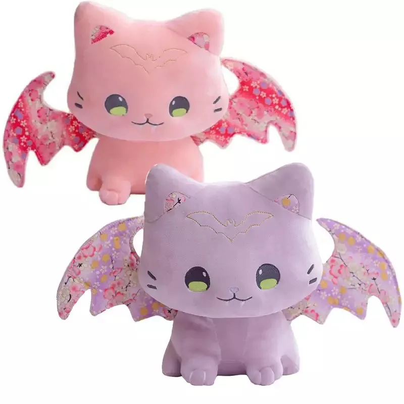 Cute Pink Japanese Cherry Blossom Kimono Style Flying Wings Bat Plush Toy Stuffed Purple Bats Plushies for Kids Birthday Gift