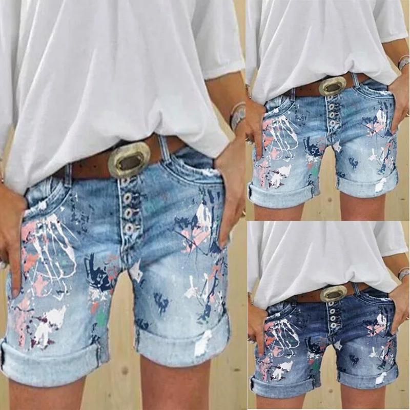 

Шорты женские джинсовые с принтом, повседневные Прямые пятибортные, с манжетами, для девушек и подружек, День независимости, лето