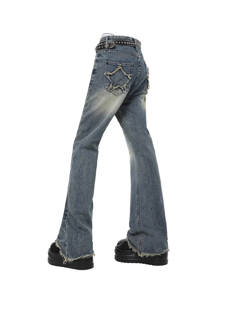 

Женские офисные облегающие брюки в американском стиле ретро с высокой талией, модные удобные джинсовые брюки с вышивкой в виде звезд