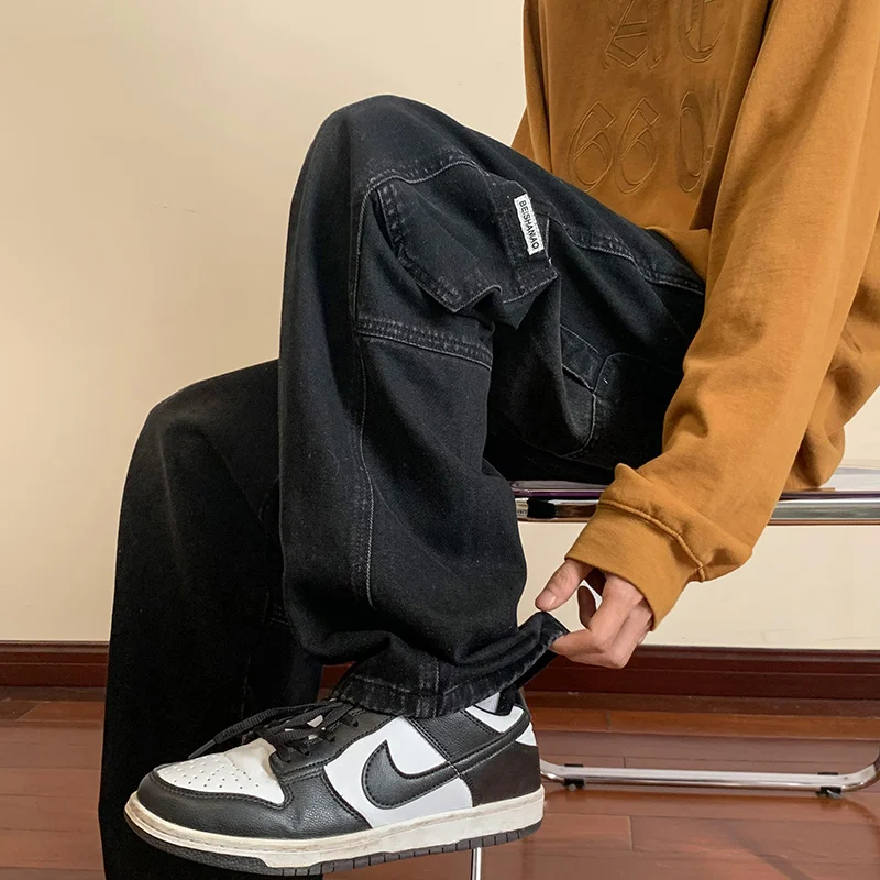Brown Blue Black Baggy Jeans Men Fashion Retro Pocket Cargo Jeans Mens Streetwear Hip Hop Loose Straight Denim Trousers Men
