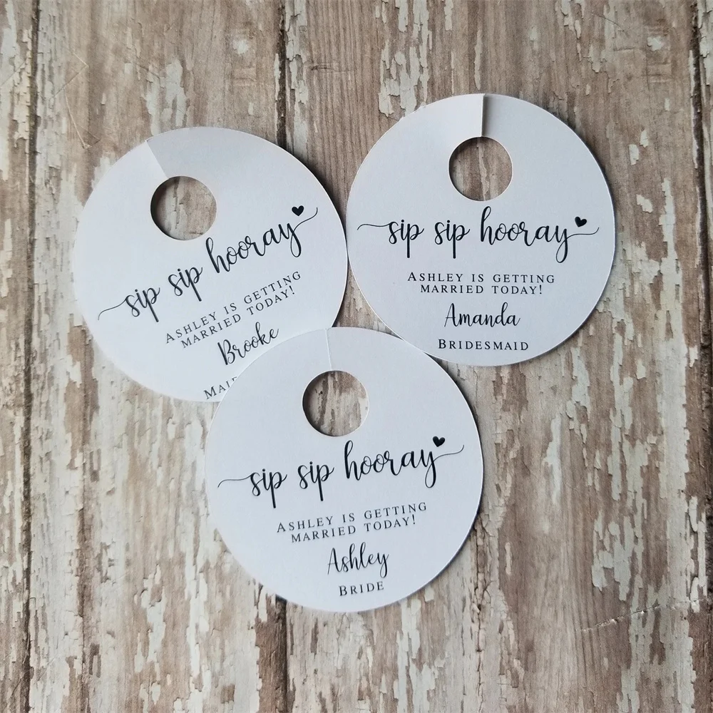 

50pcs Bridal Party Wine Glass Tags, Wine Tags, Wedding Day, Bridal Shower, sip sip hooray, glass markers, Bridal Party Tags,