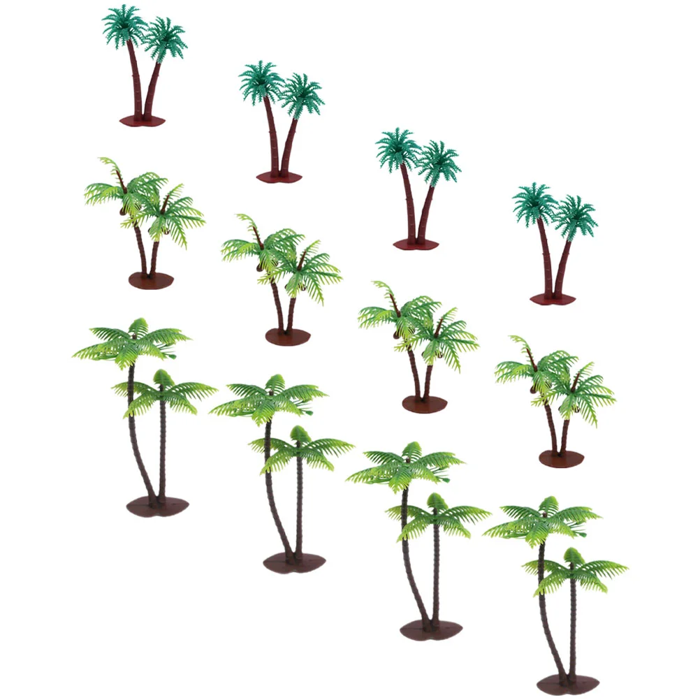 

12 Pcs Dollhouse Toys Simulation Palm Tree Train Fake Trees Unique Landscape Decors Scenery Plants Miniature Plastic Woodland