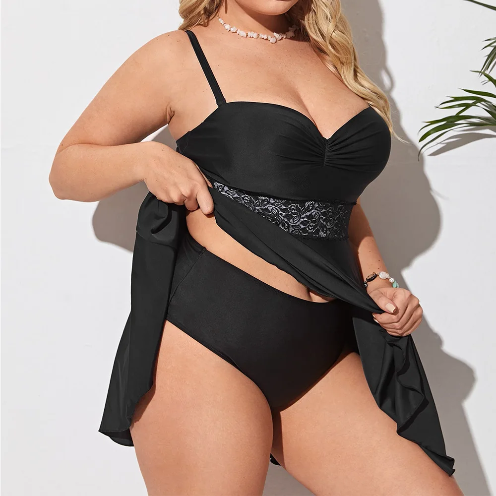 

Women Swimwear Tummy Control Soft Cup One Piece Swimdress Solid Function Material Bikinis Set High Waist