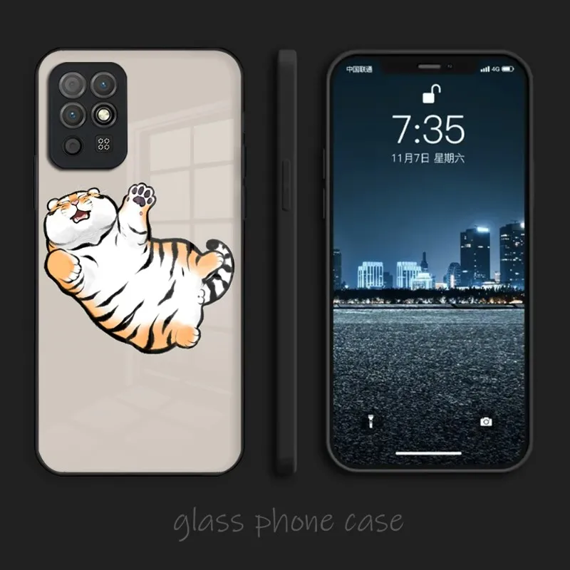 Cute Fat Tiger Phone Case Glass For Huawei P50 P40 P30 P20 ProPlus Lite Pro Mate 40Pro 30 20 Nove 9SE 9 8 7 Pro Cover images - 6