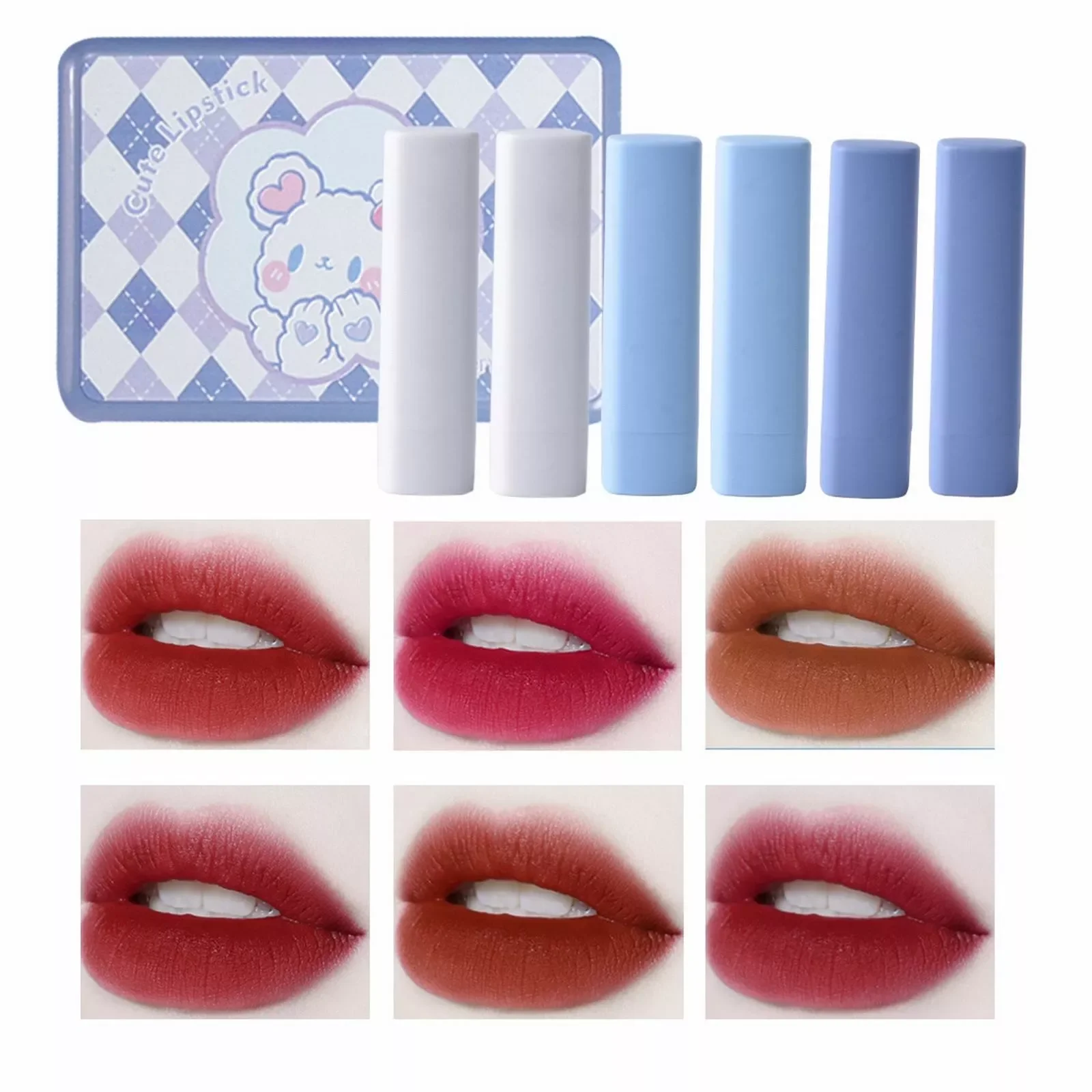 

NEW2023 Girl Makeup Cartoon Soft Cute Rabbit Soft Fog Lipstick 6 Lipstick Lipstick Smooth Waterproof Long Lasting Velvet Moistur