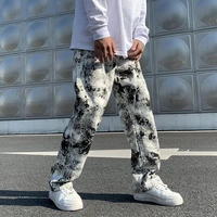 vibe wind high street tie dye mopping jeans mens plus size plus size tide fat man loose casual straight wide leg pants