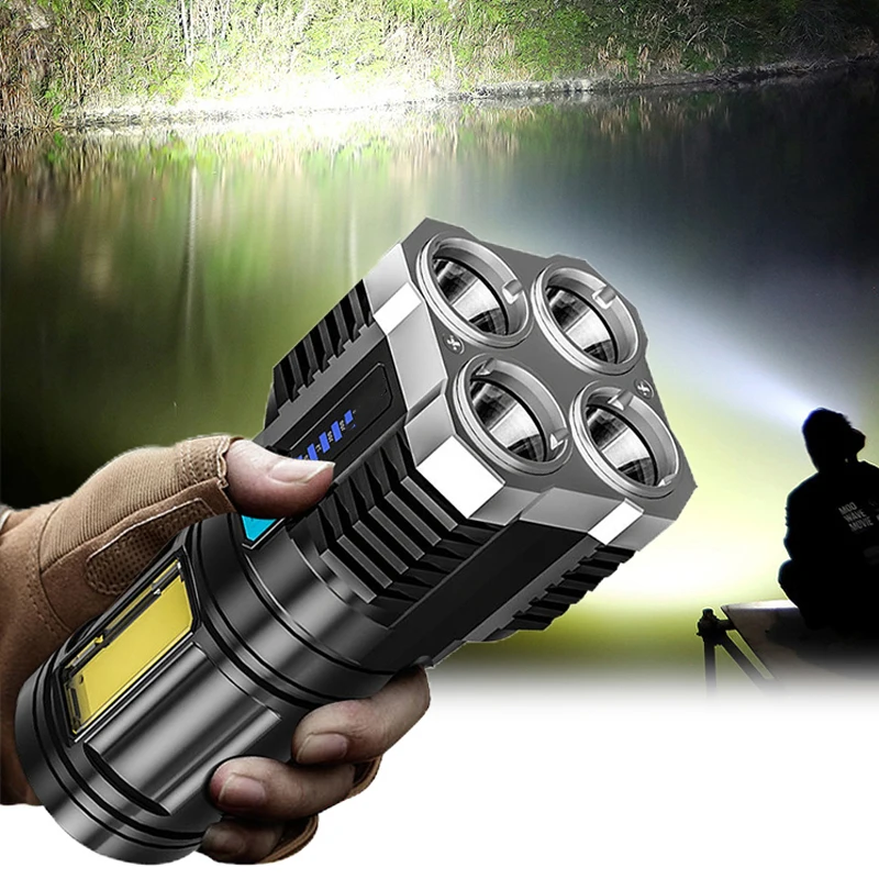 

Rechargeable LED Flashlight Outdoor Multi-function Led Long-range Spotlight Battery Display COB Light for Adventure Camping Etc.