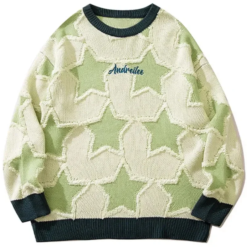 

Vintage Five Point Star Men's Sweater Winter Vintage Hip Hop Knit Flower Knit Street Clothing 2023 Women's Super Sweater