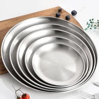 201 stainless steel round plate golden tray fruit plate cake plate western food plate dessert plate barbecue plate hot sale