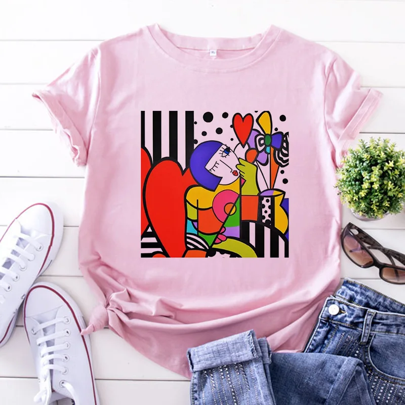 

Van Gogh Abstract Painting Pink Women T-shirts 2020 Summer Short T Shirt Fashion Lady Tops Ladies Womens Graphic Female Tshirt