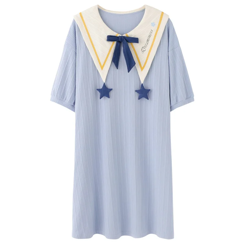 Pajamas for Women Summer Thin Section Doll Collar Short-sleeved Nightgowns Cute Star Loose Large Size Soft and Casual Sleepwear