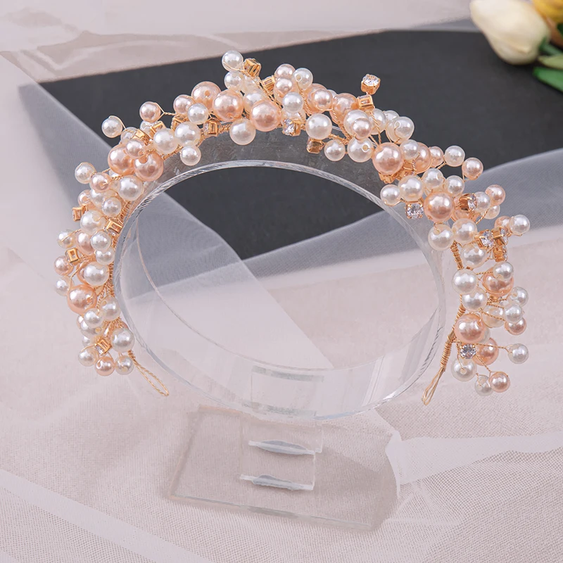 

New Design Simulated Pearls Handmade Headbands Crystal Wedding Hair Accessories Bridal Hairbands Women Head Vines Gold Headdress
