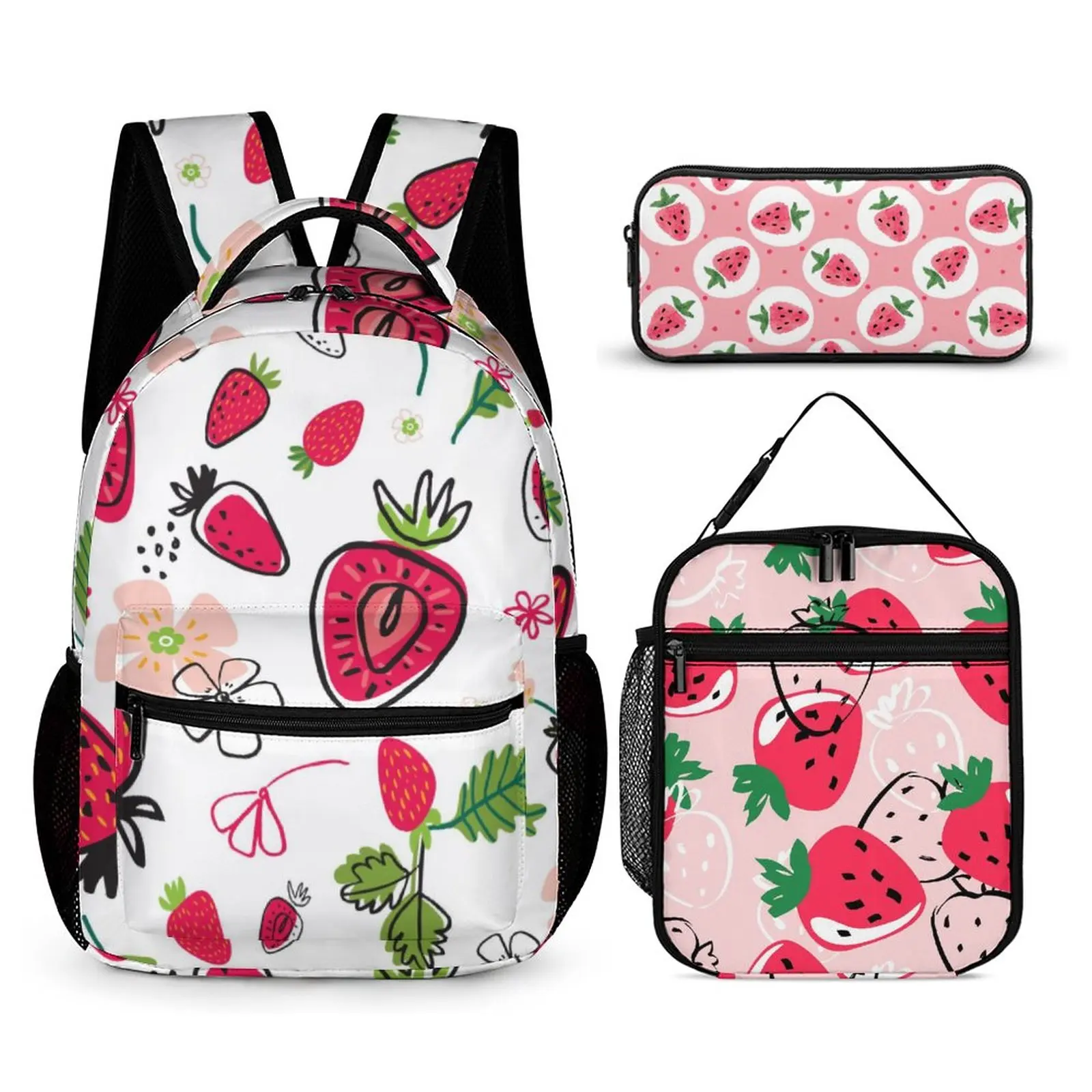 3PCS/Set Kids Fruit Backpack Full Printing Book Bag School Bag for Teenager with Lunch Bag Pencil Case Mochila