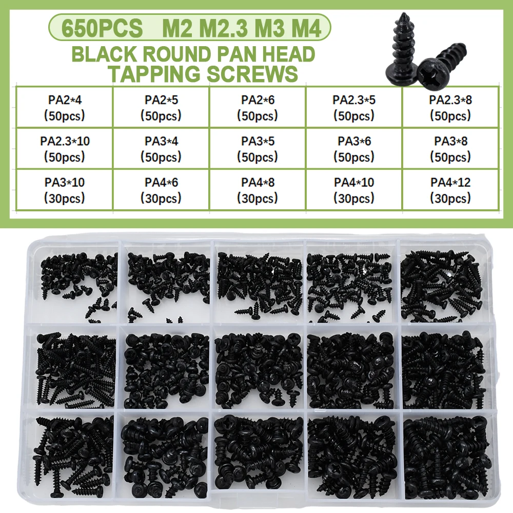 

Набор черных саморезов PROZON M1-M4