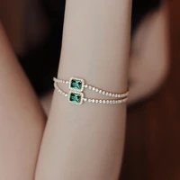 square green stone bracelet for women dainty adjustable elegant pearl flower bracelets simple jewelry for ladies gifts