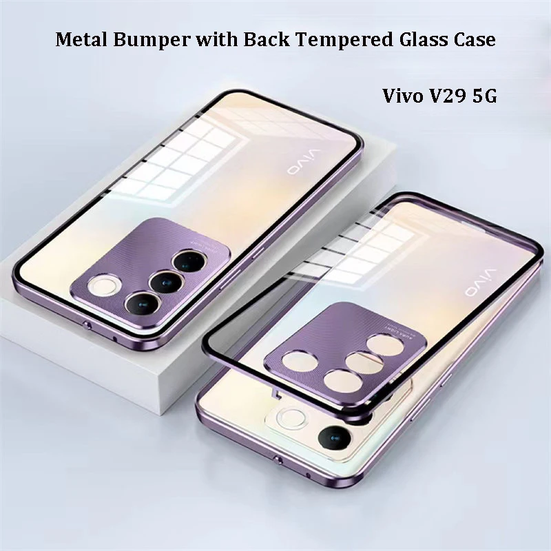 

Metal Bumper Magnetic Case For Vivo V29 5G V2250 Alumium Frame Back Tempered Glass Hard Cover Phone Case for Vivo V29 5G V2250