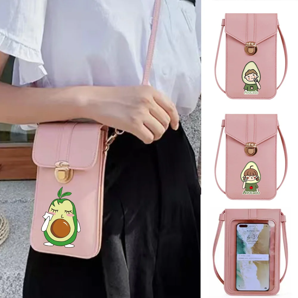 

Women Shoulder Crossbody Bags Pu Leather Wallets Mobile Phone Bag Avocado Print Purse Card Holder Touch Screen Cell Phone Pack