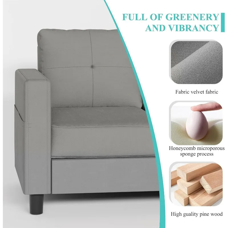 Современный L-образный диван из льняной ткани секционный трехместный с функцией