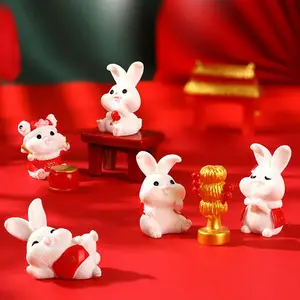 2/3Pcs Miniature Bunny Sculptures  Handmade   Mini Rabbit Sculptures Animal Lucky Bunny Model Figures Toy New Year Ornament
