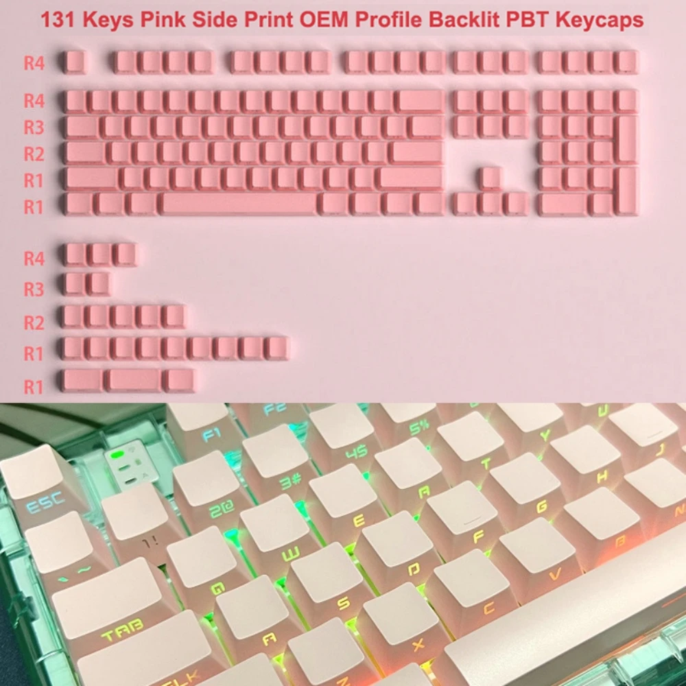 

Клавиатура с 131 клавишами, боковая печать, чистый цвет, OEM, вишневый профиль, подсветка PBT, колпачки клавиш для MX Switch, Механическая игровая клавиатура