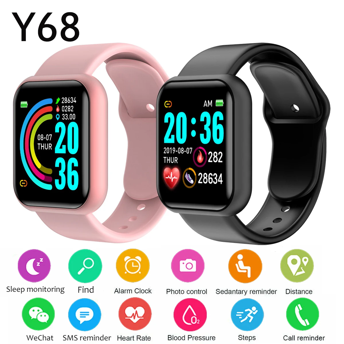 

Y68 Smart Watch Men Fitness Heart Rate Tracker Women Blood Pressure Monitor Bluetooth Watch For IOS Android Xiaomi Kids D20 2022