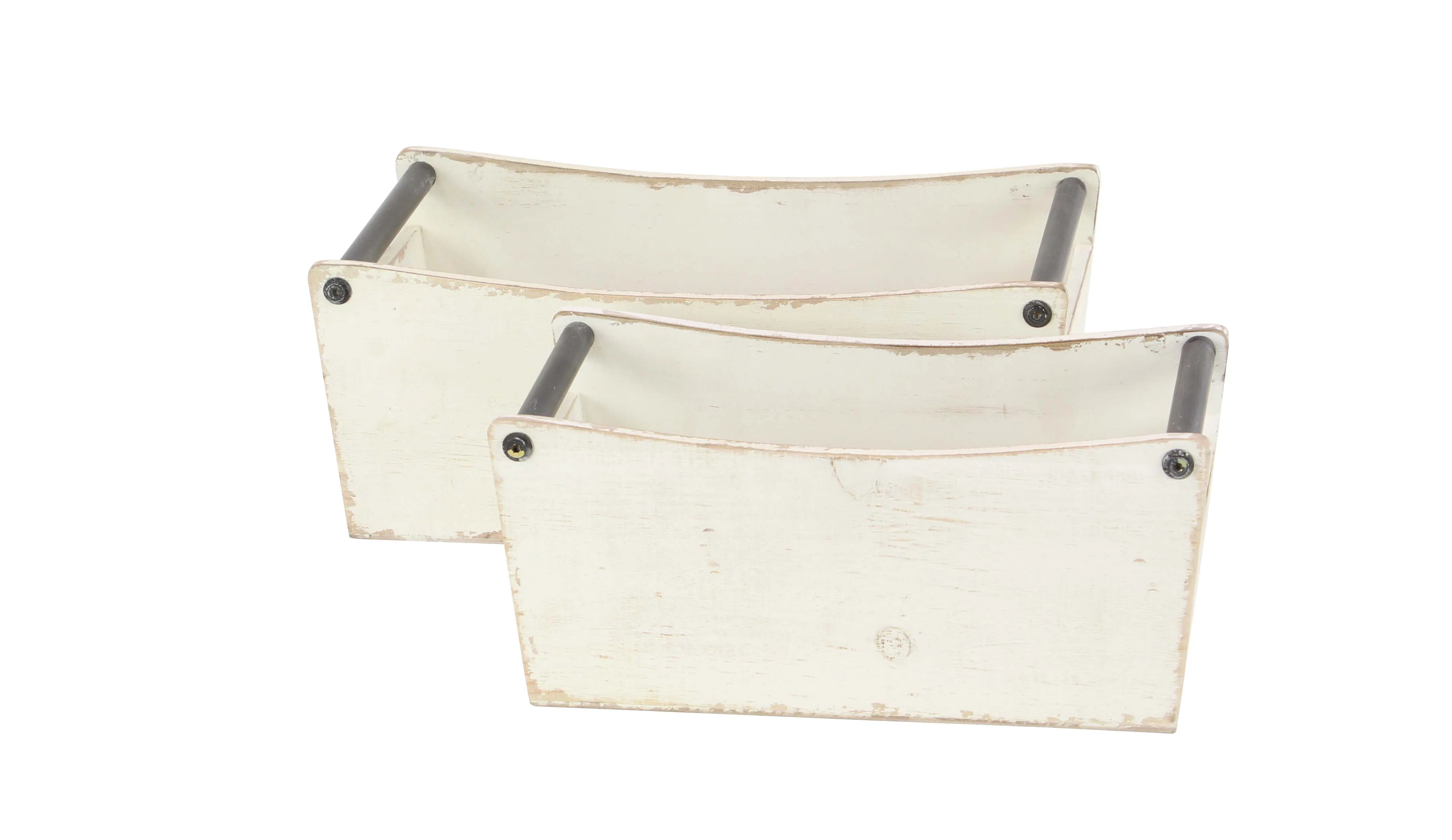 

Farmhouse Fir Wood And Metal Crates With Handles, White - Set of 2