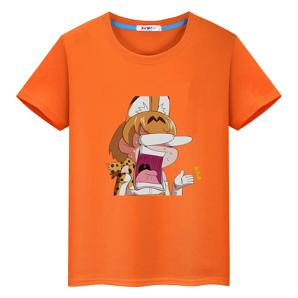 

Anime Kemono Friends Serval Print T-shirt Boys and Girls Summer Tee-shirt 100% Cotton Tees Japanese Manga Graphic Tshirts Soft