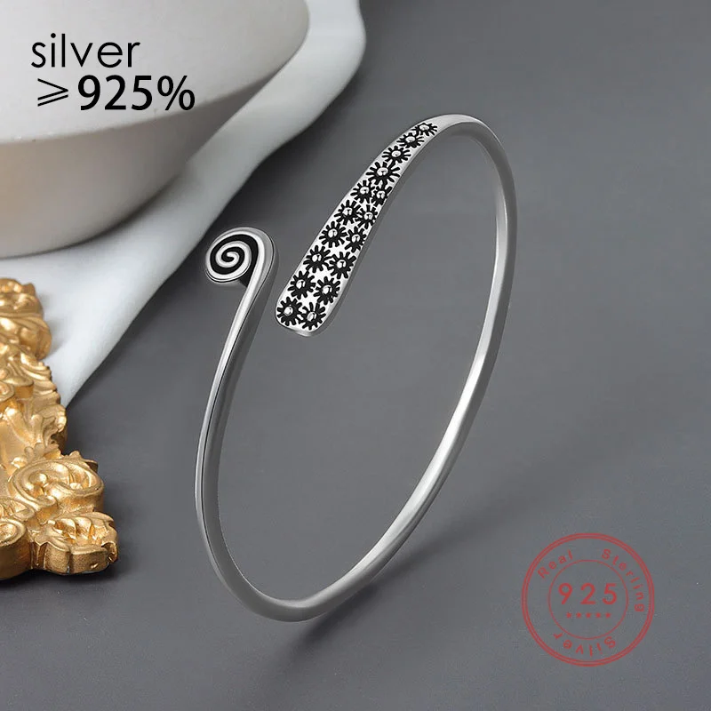 

Silver Color Retro Handmade Open Bracelet For Men And Women Fashion Simple Party Jewelry Accessories Birthday Gift