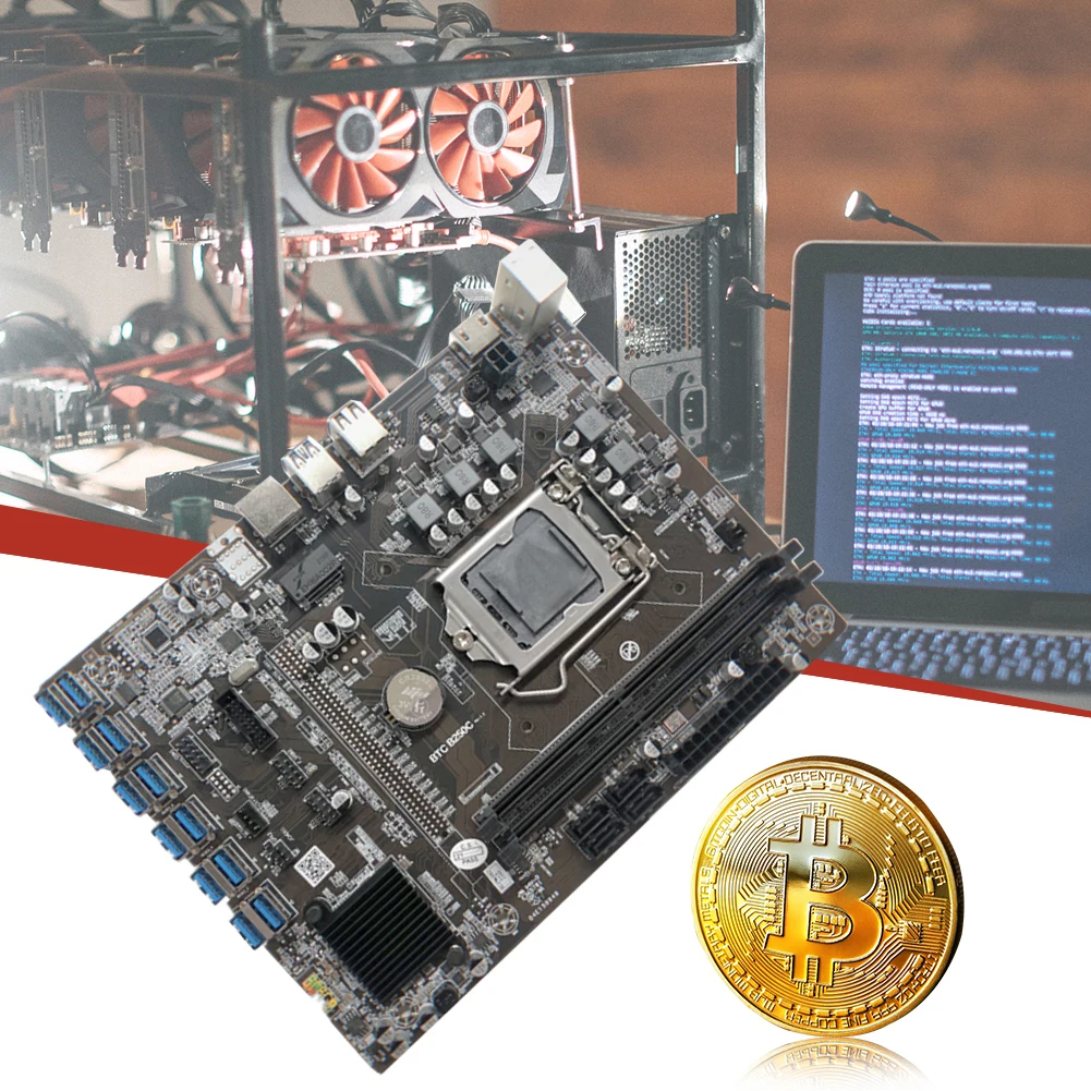 

B250C BTC 12P Mining Machine Motherboard PCIe Graph Card DDR4 CPU Miner Board Miner Motherboard Video Card Slot